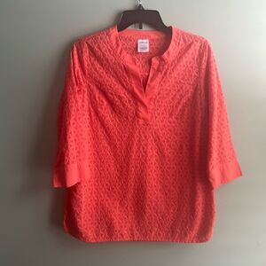 Lands’ End Coral Eyelet Top 3/4 Sleeves Size 4